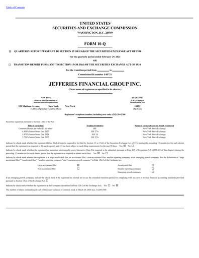 Thumbnail Jefferies Financial Group
 Quarterly Report 2024-q1