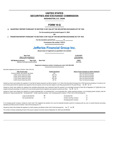 Thumbnail Jefferies Financial Group
 Quarterly Report 2024-q3