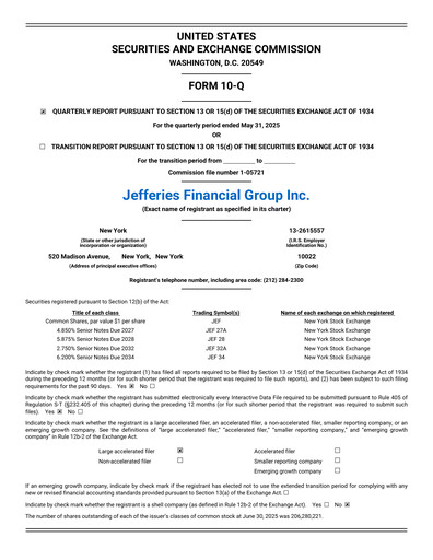 Thumbnail Jefferies Financial Group
 Quarterly Report 2025-q2