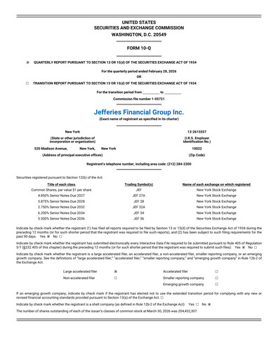 Thumbnail Jefferies Financial Group
 Quarterly Report 2026-q1
