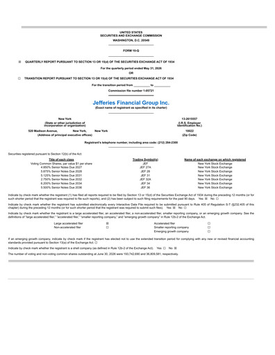 Thumbnail Jefferies Financial Group
 Quarterly Report 2026-q2