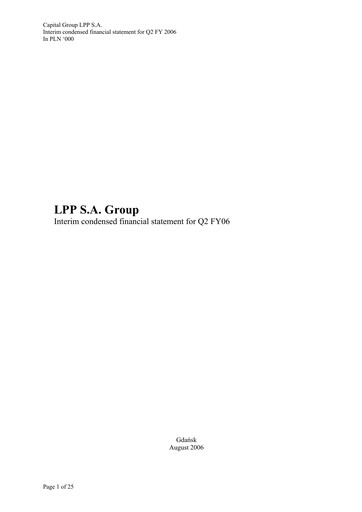 Thumbnail LPP SA Quarterly Report 2006-q2
