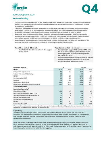 Miniature Orrön Energy Rapport financier 2025