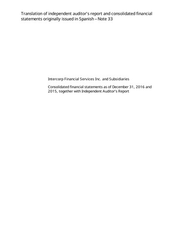 Vorschaubild Intercorp Financial Services Finanzmitteilung 2016