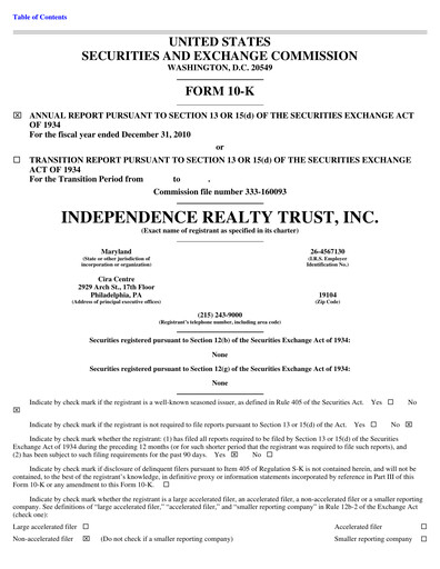 Thumbnail Independence Realty Trust
 Annual Report 2010