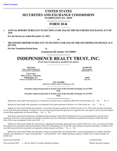 Thumbnail Independence Realty Trust
 Annual Report 2011