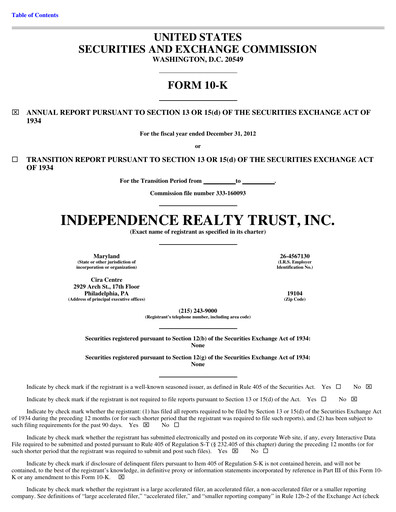 Thumbnail Independence Realty Trust
 Annual Report 2012