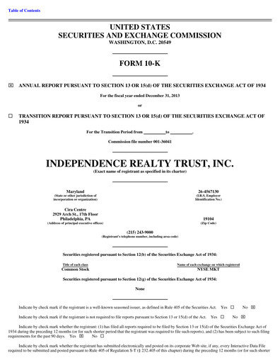 Thumbnail Independence Realty Trust
 Annual Report 2013