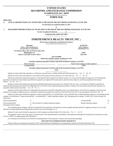 Thumbnail Independence Realty Trust
 Annual Report 2017