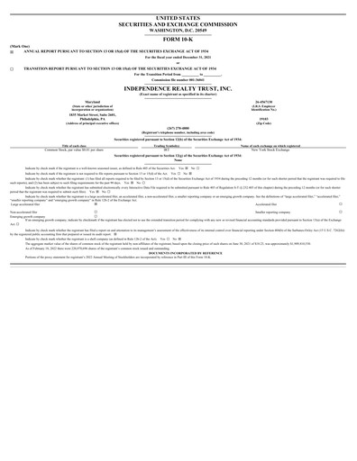 Thumbnail Independence Realty Trust
 Annual Report 2021