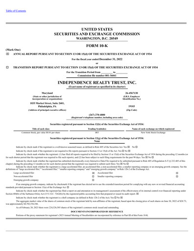 Thumbnail Independence Realty Trust
 Annual Report 2022