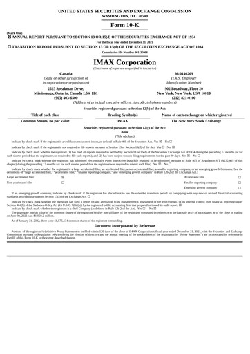 Vorschaubild Imax Corp Jahresbericht 2021
