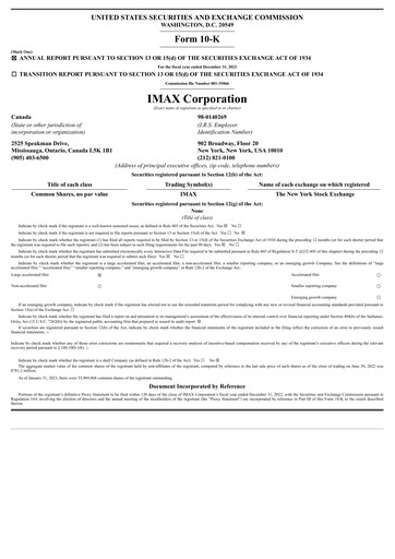 Vorschaubild Imax Corp Jahresbericht 2022