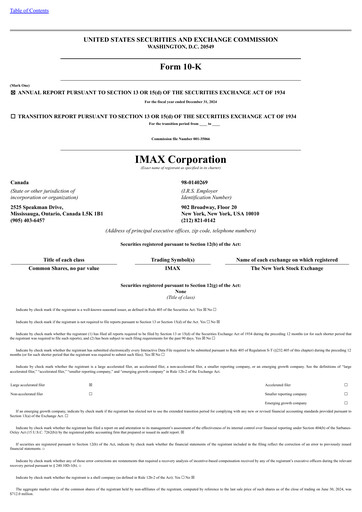Vorschaubild Imax Corp Jahresbericht 2024