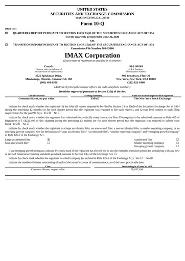 Thumbnail Imax Corp Quarterly Report 2020-q2