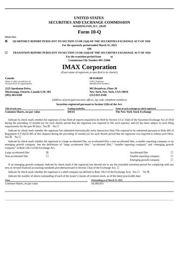 Vorschaubild Imax Corp Quartalsbericht 2023-q1