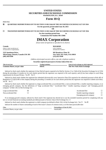 Vorschaubild Imax Corp Quartalsbericht 2023-q2