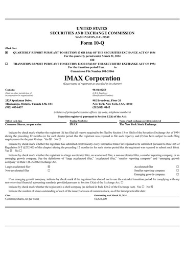 Vorschaubild Imax Corp Quartalsbericht 2024-q1