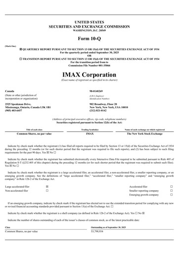 Vorschaubild Imax Corp Quartalsbericht 2025-q3