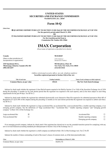 Vorschaubild Imax Corp Quartalsbericht 2026-q1
