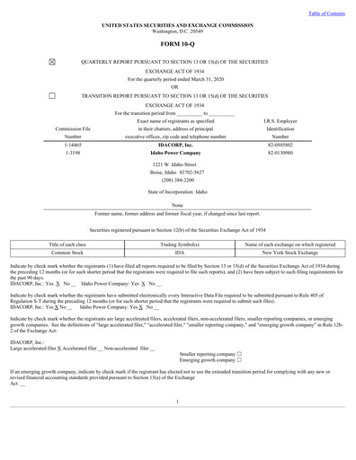 Thumbnail Idacorp Quarterly Report 2020-q1