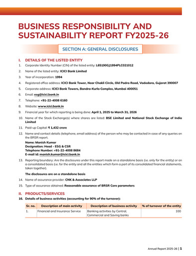 Miniature ICICI Bank Rapport de durabilité 2025-2026