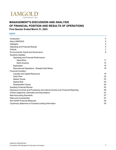 Miniature Iamgold
 Rapport trimestriel 2023-q1