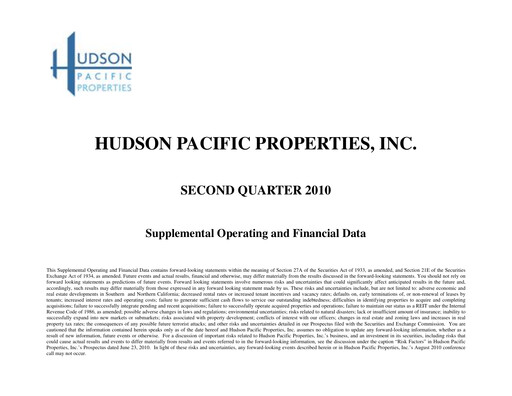 Thumbnail Hudson Pacific Properties
 Quarterly Report 2010-q2