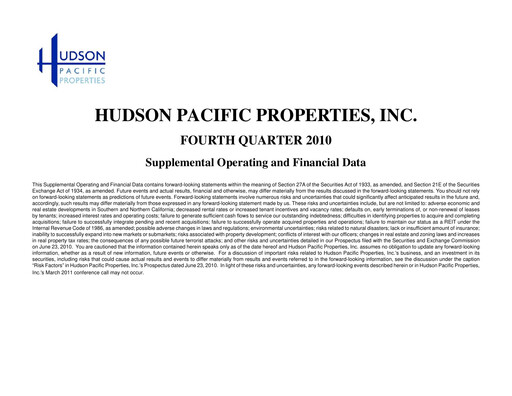 Thumbnail Hudson Pacific Properties
 Quarterly Report 2010-q4