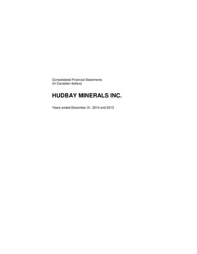 Thumbnail Hudbay Minerals
 Financial Statement 2014