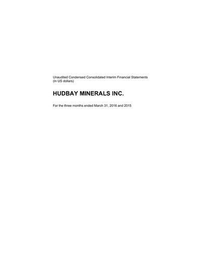 Thumbnail Hudbay Minerals
 Quarterly Report 2016-q1