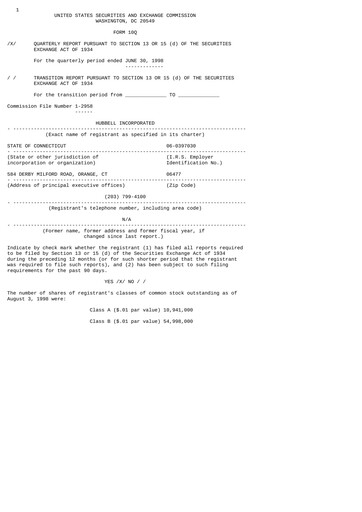 Miniature Hubbell Rapport trimestriel 1998-q2