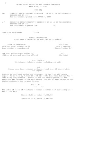 Miniature Hubbell Rapport trimestriel 1999-q1