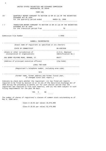Miniature Hubbell Rapport trimestriel 2000-q1