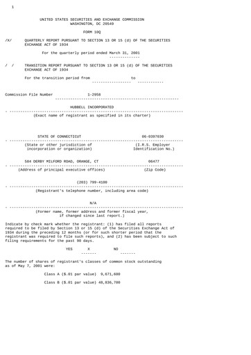 Miniature Hubbell Rapport trimestriel 2001-q1