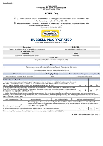 Miniature Hubbell Rapport trimestriel 2020-q1