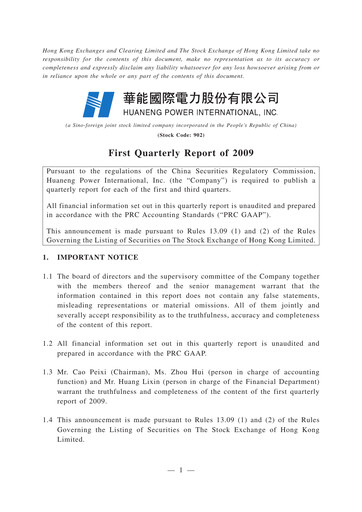 Thumbnail Huaneng Power International Quarterly Report 2009-q1
