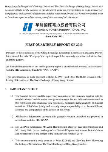 Thumbnail Huaneng Power International Quarterly Report 2010-q1