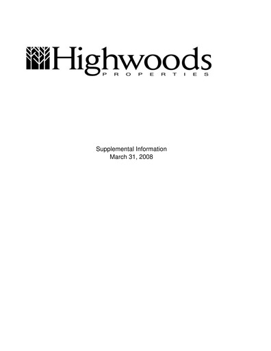 Thumbnail Highwoods Properties
 Quarterly Report 2008-q1