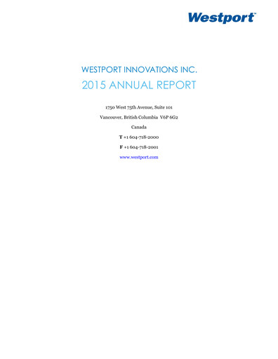Thumbnail Westport Fuel Systems Annual Report 2015