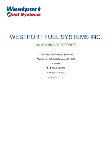Thumbnail Westport Fuel Systems Annual Report 2018