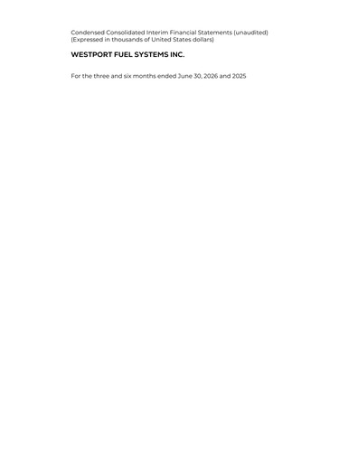 Thumbnail Westport Fuel Systems Quarterly Report 2026-q2