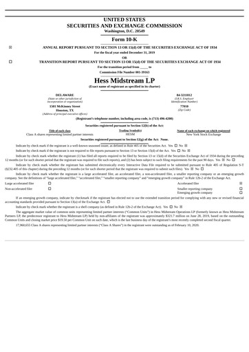 Thumbnail Hess Midstream Annual Report 2019