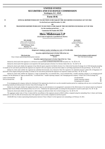Thumbnail Hess Midstream Annual Report 2020