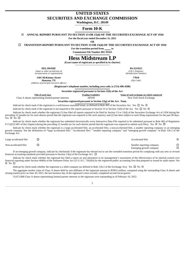 Thumbnail Hess Midstream Annual Report 2021