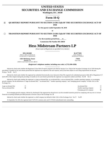 Thumbnail Hess Midstream Quarterly Report 2018-q3