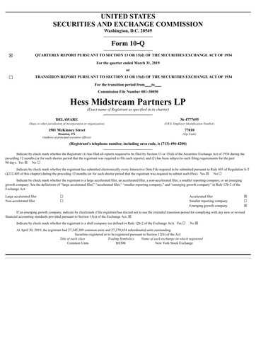 Thumbnail Hess Midstream Quarterly Report 2019-q1