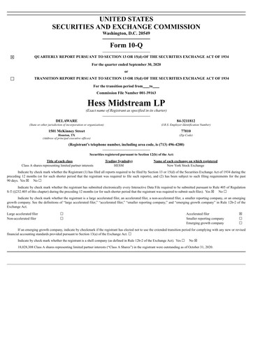 Thumbnail Hess Midstream Quarterly Report 2020-q3