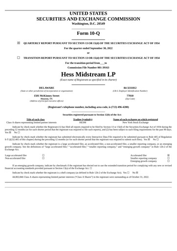 Thumbnail Hess Midstream Quarterly Report 2022-q3