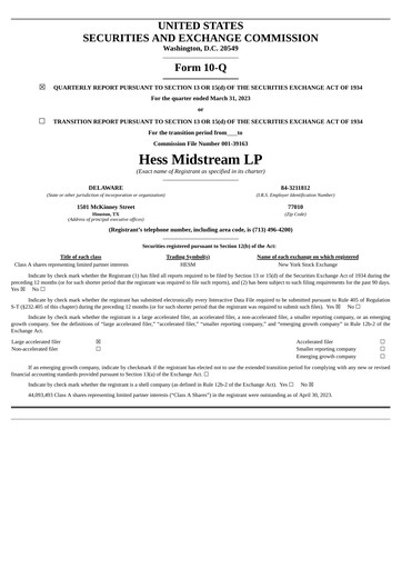 Thumbnail Hess Midstream Quarterly Report 2023-q1